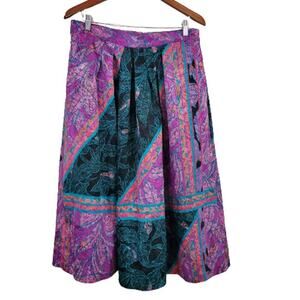 Vintage Skirt Women Sz Large Purple Midi 80s Silky Floral Cottage Festival Indie